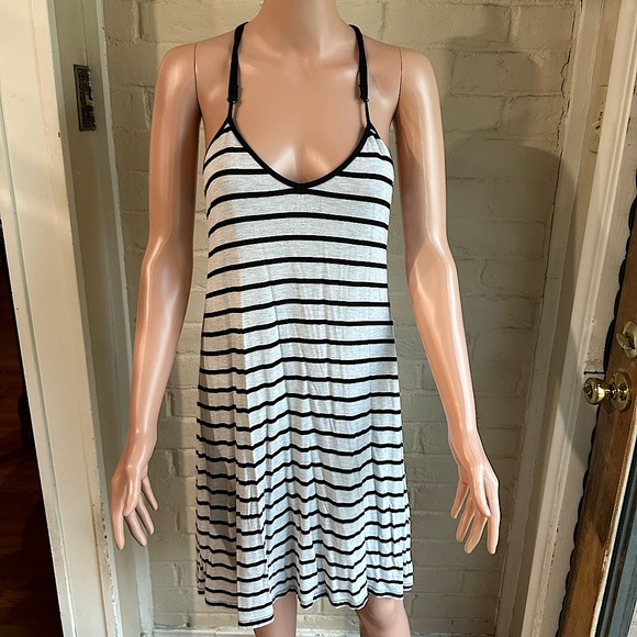 Dina Be size small black and gray cream striped summer dress - Picture 1 of 14